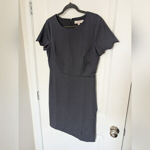 Ann Taylor LOFT Women's Size 10 Gray Faux Wrap Scallop Hem Dress